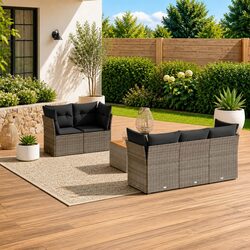 Garden Sofa Set 6 Piece Outdoor Furniture Patio Grey Poly Rattan Modular