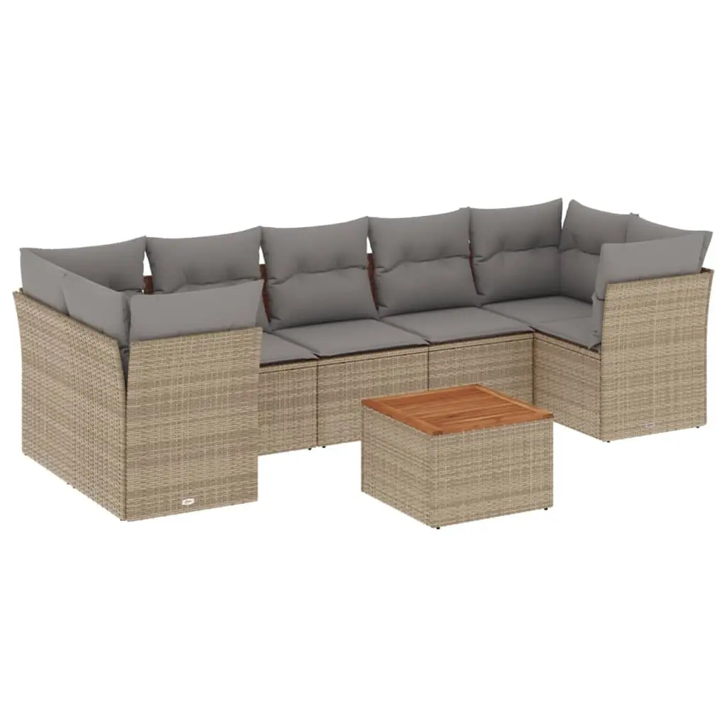 Garden Sofa Set 8 Piece Outdoor Furniture Beige Poly Rattan Patio Lounge with