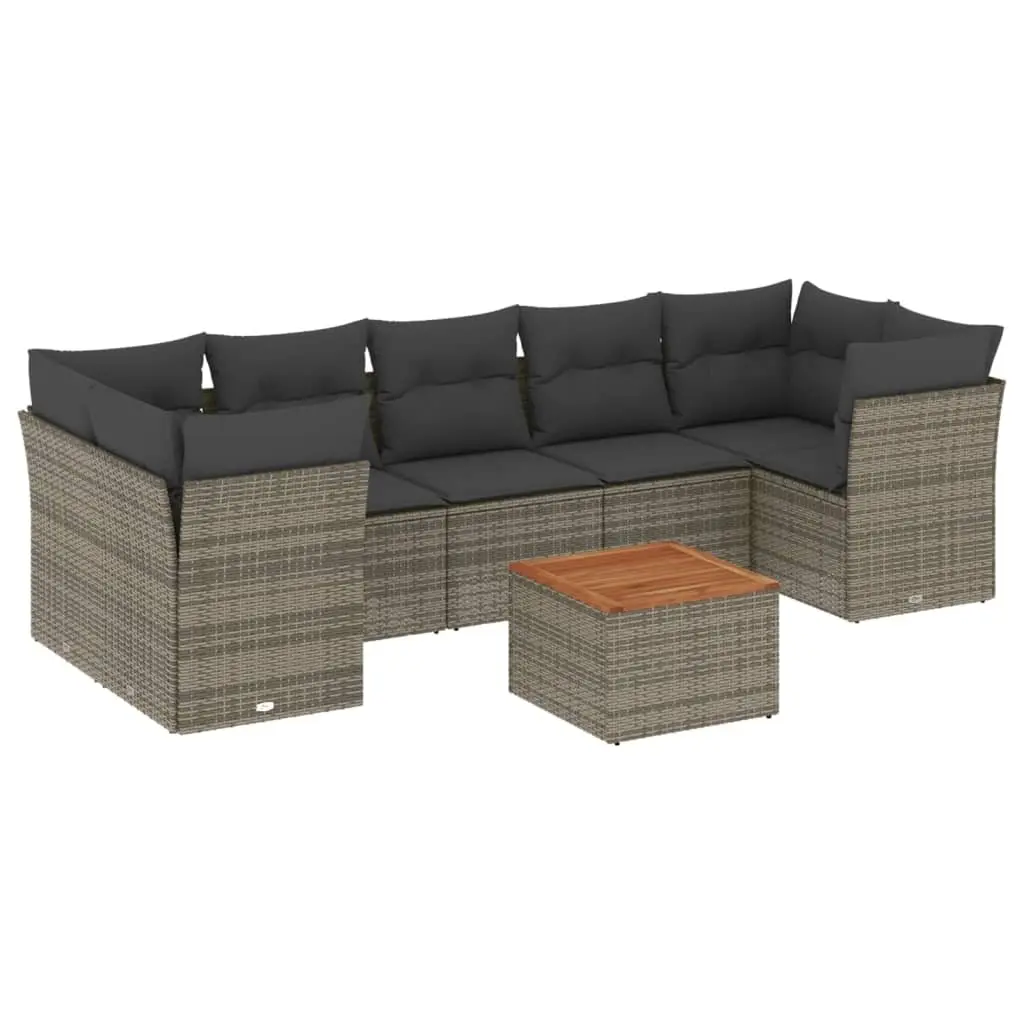 Garden Sofa Set 8 Piece Outdoor Furniture Grey Poly Rattan with Cushions Patio