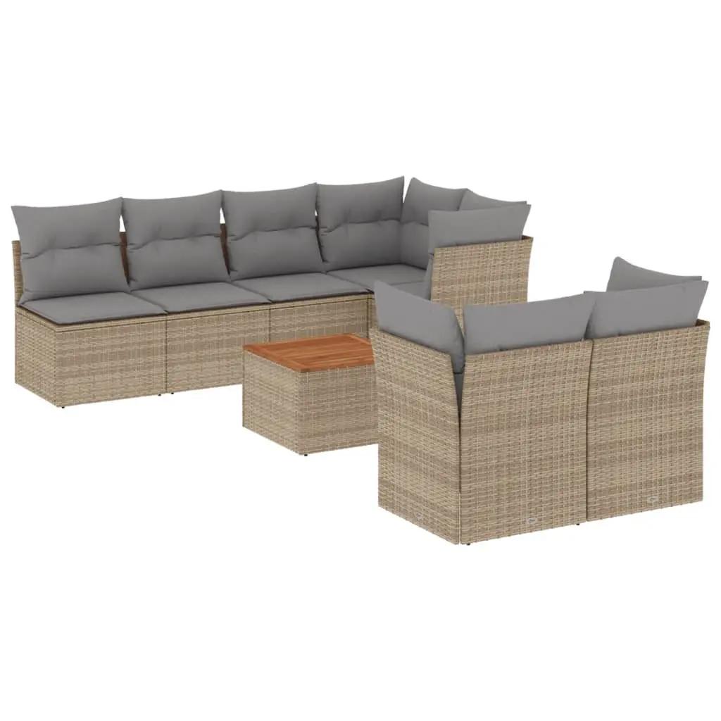 8 Piece Modular Outdoor Sofa Set with Cushions Beige Rattan