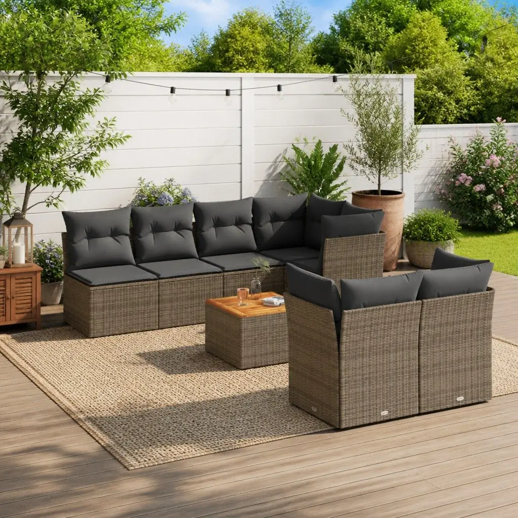 Garden Sofa Set 8 Piece Outdoor Furniture Grey Poly Rattan Patio Seating with