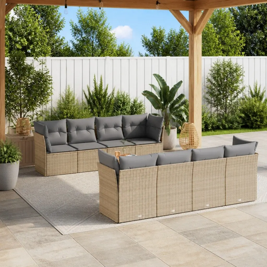 Garden Sofa Set 9 Piece Outdoor Furniture Patio Beige with Cushions Modular