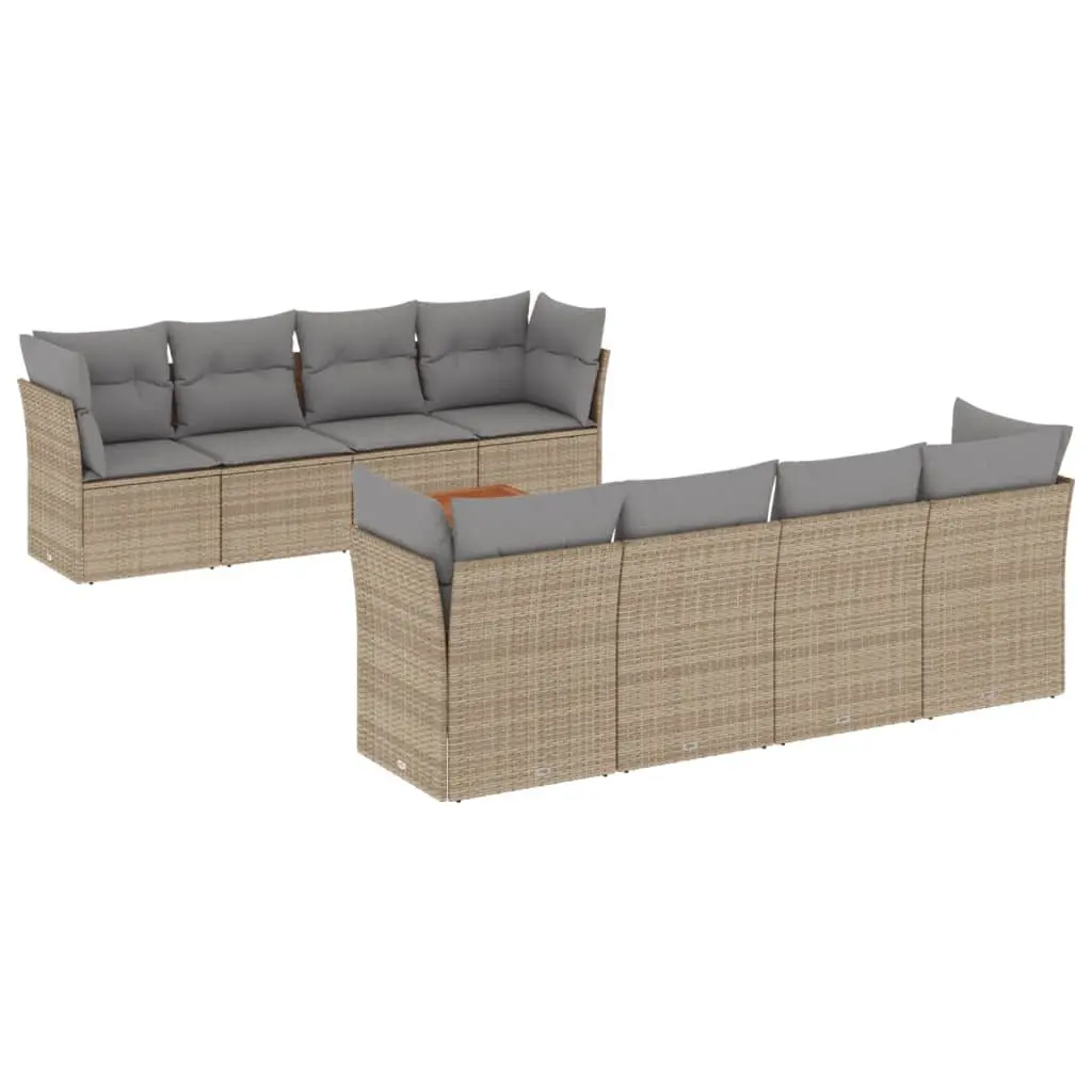 Garden Sofa Set 9 Piece Outdoor Furniture Patio Beige with Cushions Modular