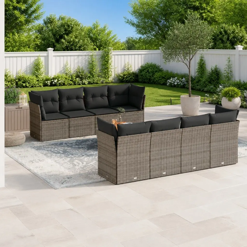 Garden Sofa Set 9 Piece Outdoor Furniture Patio Sectional with Cushions Grey