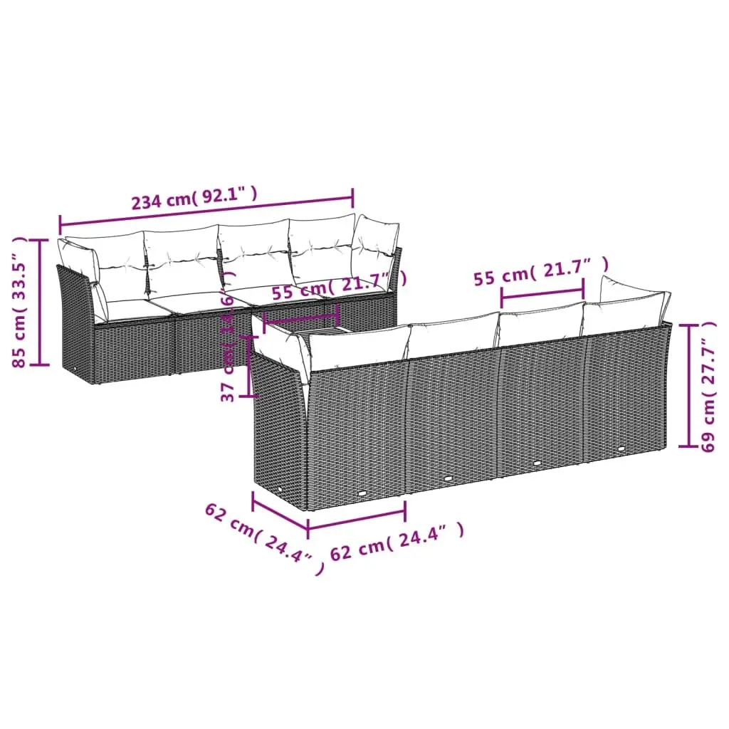 Garden Sofa Set 9 Piece Outdoor Furniture Patio Sectional with Cushions Grey