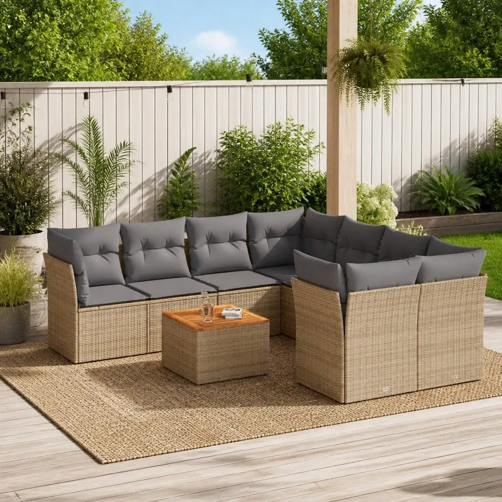 Garden Sofa Set 9 Piece Outdoor Furniture Patio Sectional Beige Cushions Modular