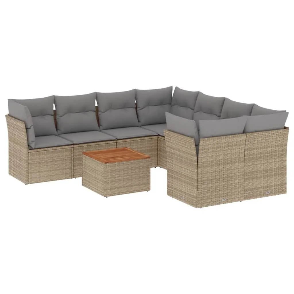 Garden Sofa Set 9 Piece Outdoor Furniture Patio Sectional Beige Cushions Modular
