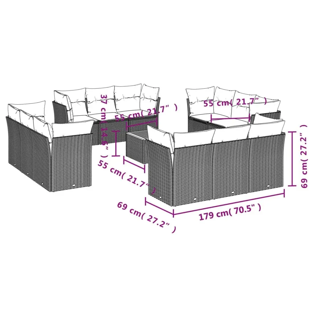 13 Piece Garden Sofa Set Outdoor Furniture Beige Patio Lounge with Cushions