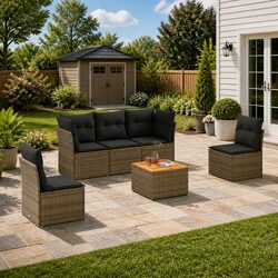 Friendly 6-Piece Outdoor Sofa Set with Grey Cushions