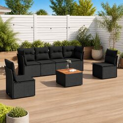 7 Piece Garden Sofa Set with Cushions Black Outdoor Furniture Patio Seating