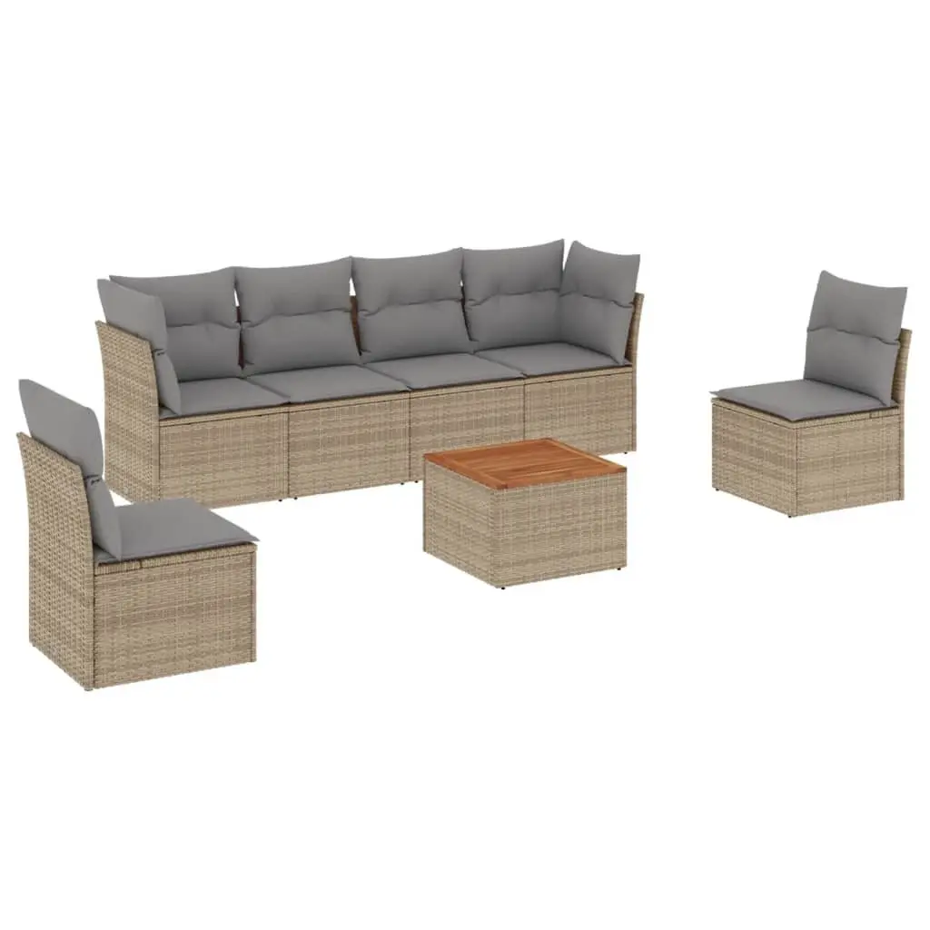 Outdoor Garden Sofa Set 7 Piece Patio Furniture with Cushions Beige Rattan