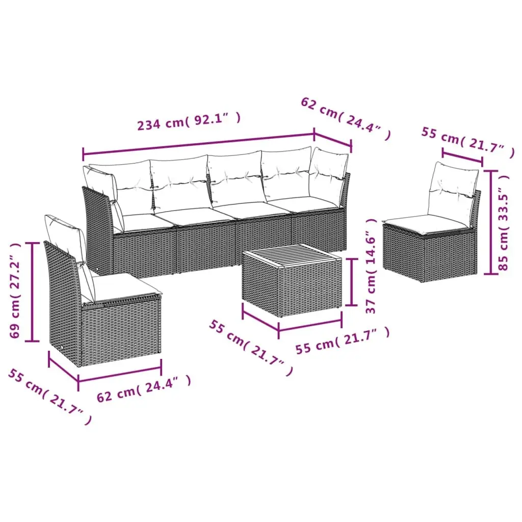Garden Sofa Set 7 Piece Outdoor Furniture Grey Modular Patio Seating with