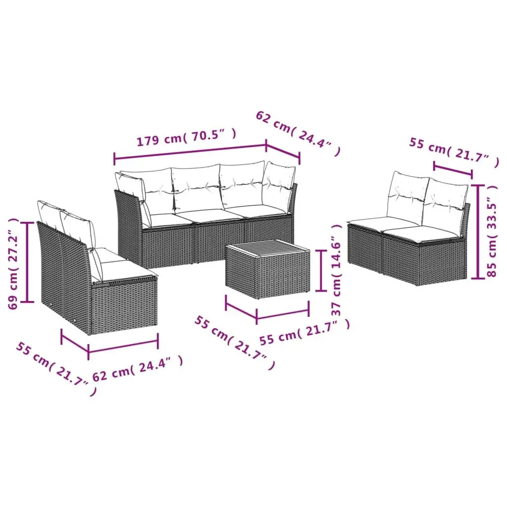 Garden Sofa Set 8 Piece Outdoor Furniture Patio Beige Poly Rattan with Cushions