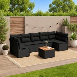 Friendly Black Rattan 8-Piece Garden Sofa Set