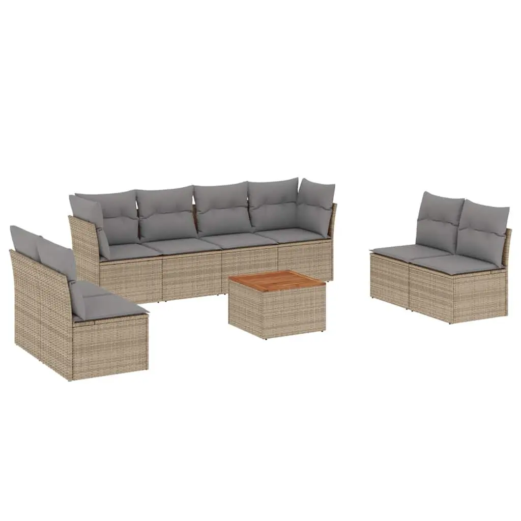 Outdoor Garden Sofa Set 9 Piece Modular Patio Furniture with Cushions Beige