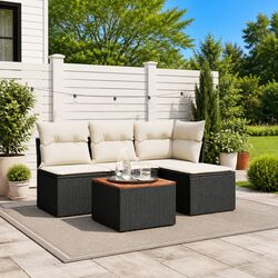 5 Piece Black Garden Sofa Set Outdoor Patio Furniture Modular Rattan with