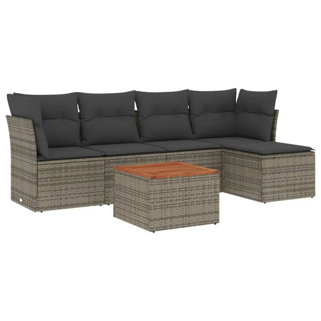 Garden Sofa Set 6 Piece Outdoor Furniture Grey Poly Rattan Modular Patio