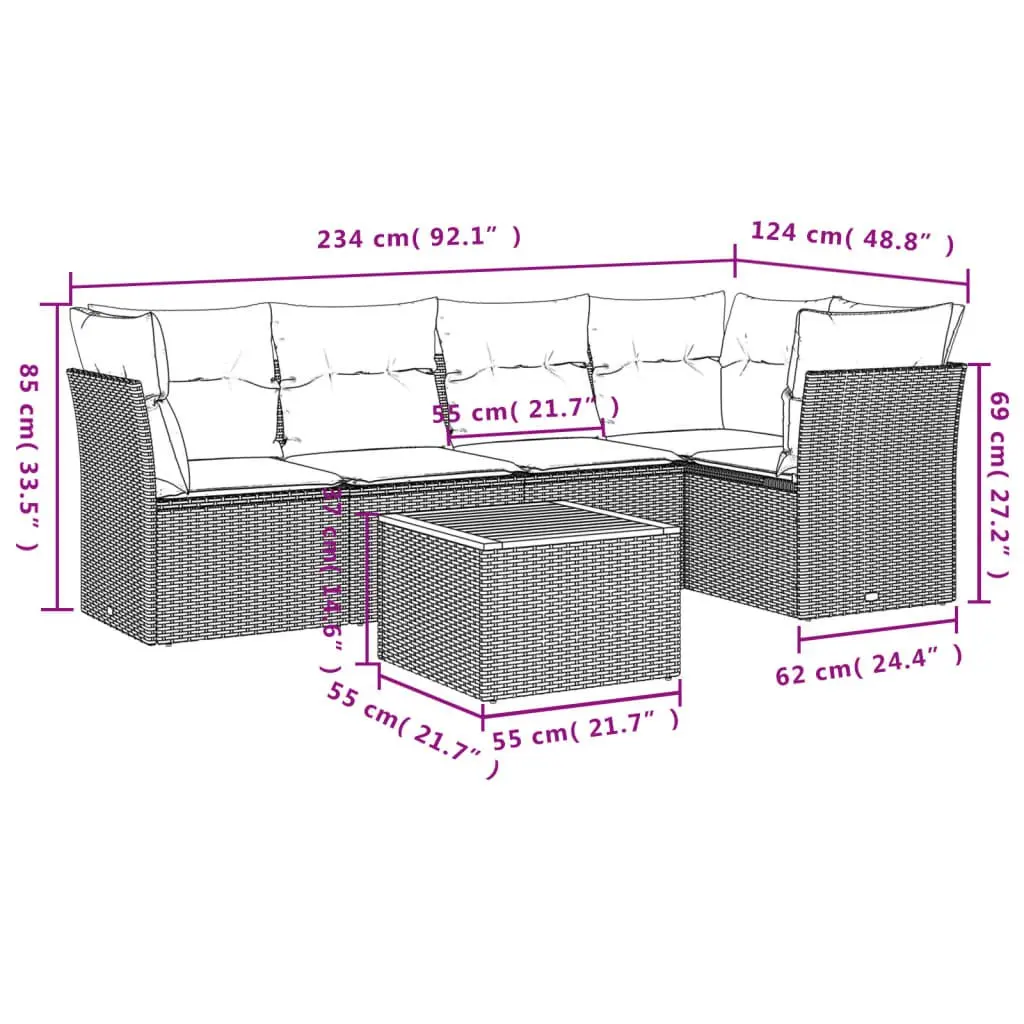 Garden Sofa Set 6 Piece Outdoor Furniture with Cushions Beige Patio Sectional