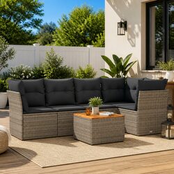 Garden Sofa Set 6 Piece Outdoor Patio Furniture with Cushions Grey Rattan