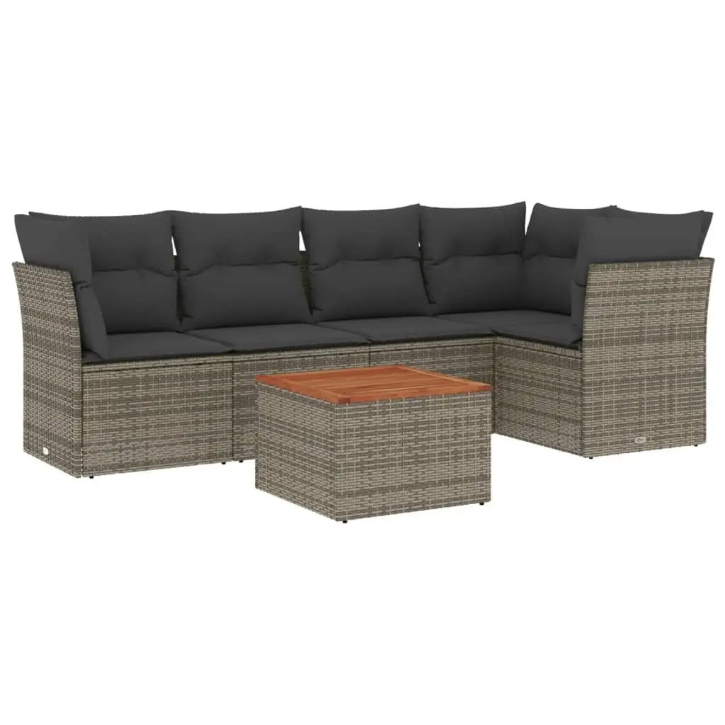 Garden Sofa Set 6 Piece Outdoor Patio Furniture with Cushions Grey Rattan