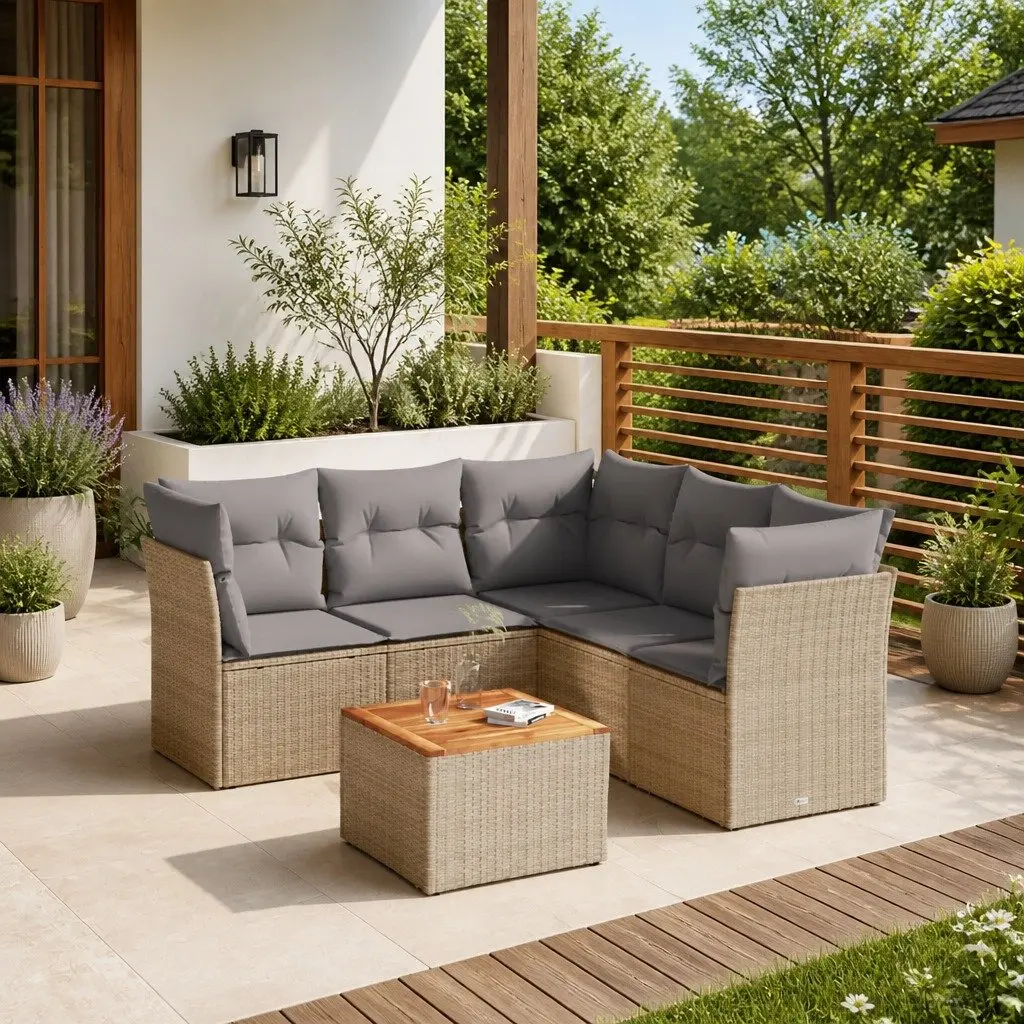 Garden Sofa Set Modular Outdoor Furniture 6 Piece with Cushions Beige