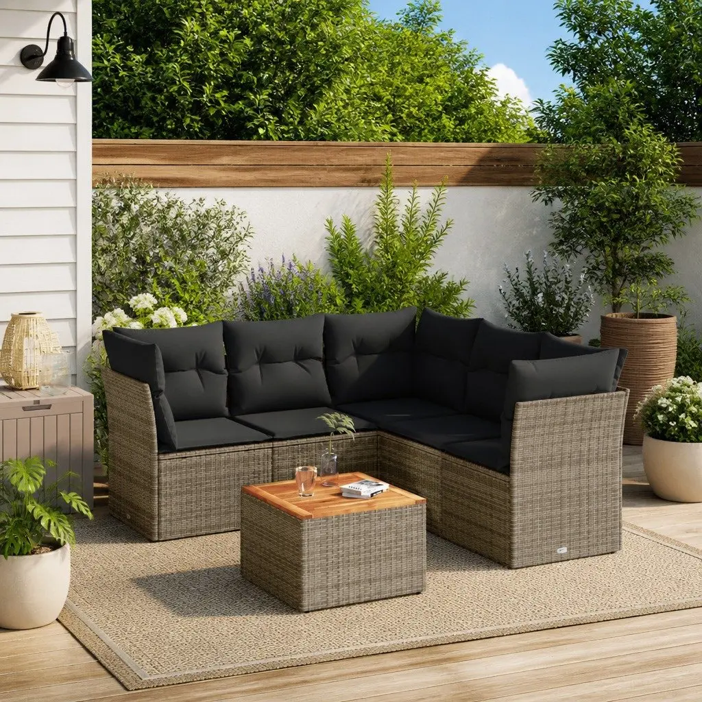 6-Piece Garden Sofa Set in Grey with Cushions