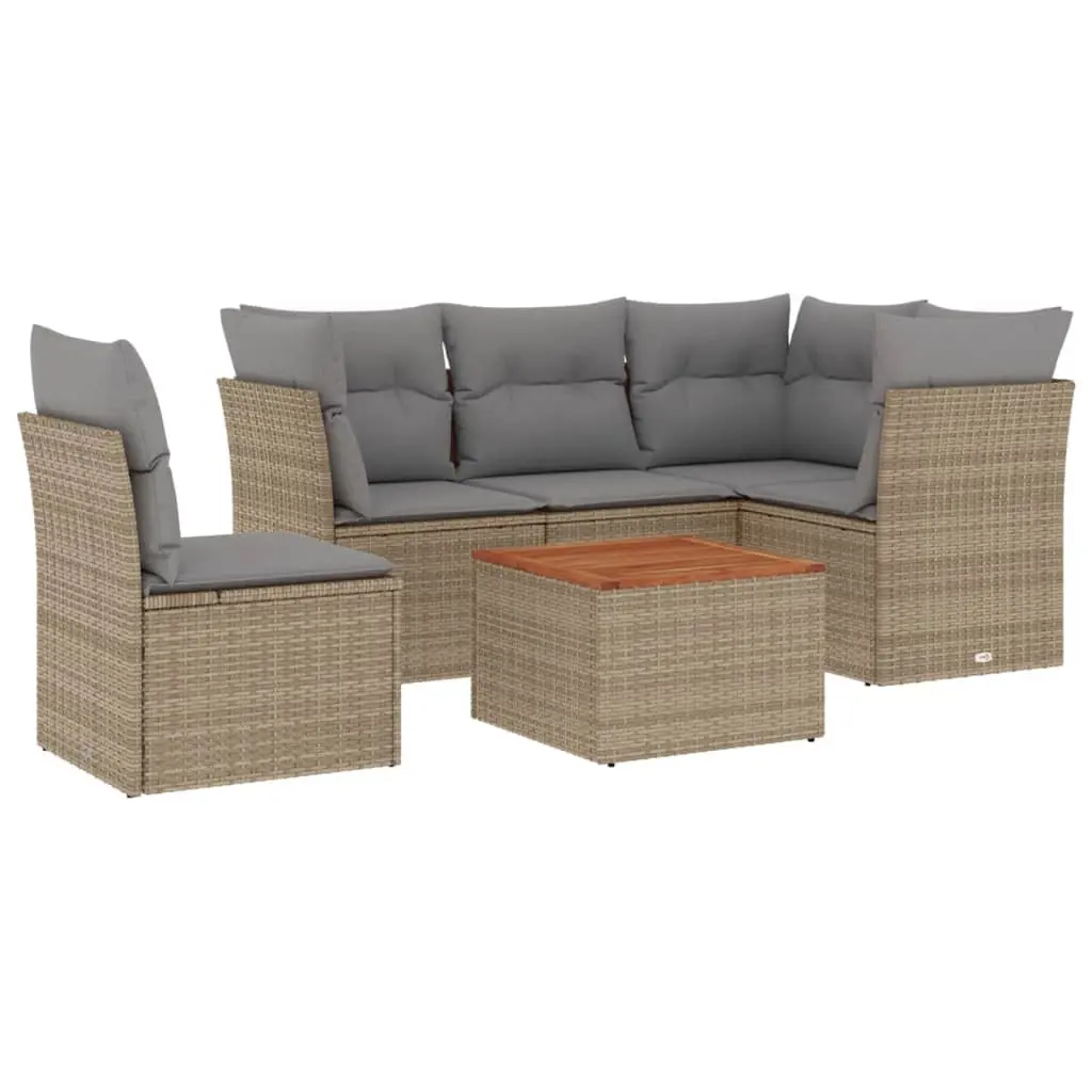 Outdoor Garden Sofa Set 6 Piece Patio Furniture with Cushions Beige Rattan