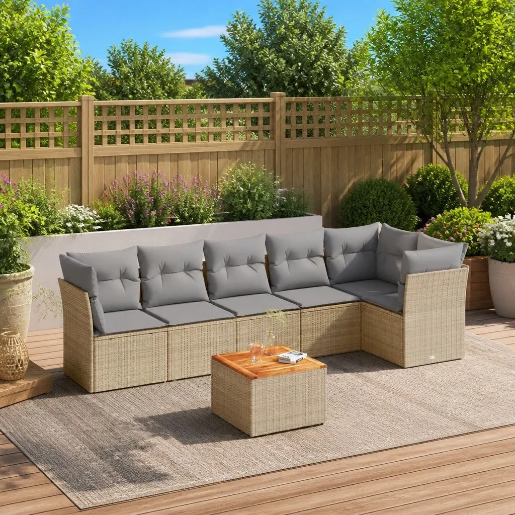 7 Piece Garden Sofa Set Modular Beige Outdoor Patio Furniture with Cushions