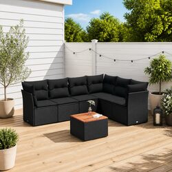 7 Piece Outdoor Garden Sofa Set Patio Furniture Cushions Black Poly Rattan