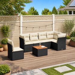 7 Piece Garden Sofa Set Outdoor Furniture Patio Seating with Cushions Black