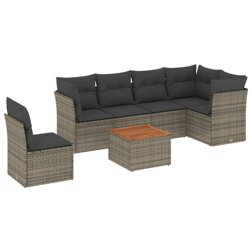 Garden Sofa Set Grey PE Rattan 7 Piece Outdoor Furniture with Cushions