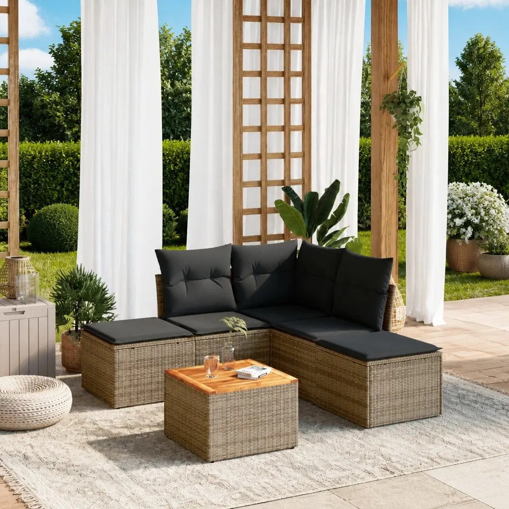 Garden Sofa Set 6 Piece Outdoor Furniture Grey Poly Rattan Patio Sectional