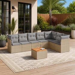 Garden Sofa Set 8 Piece Outdoor Patio Furniture Beige Rattan with Cushions