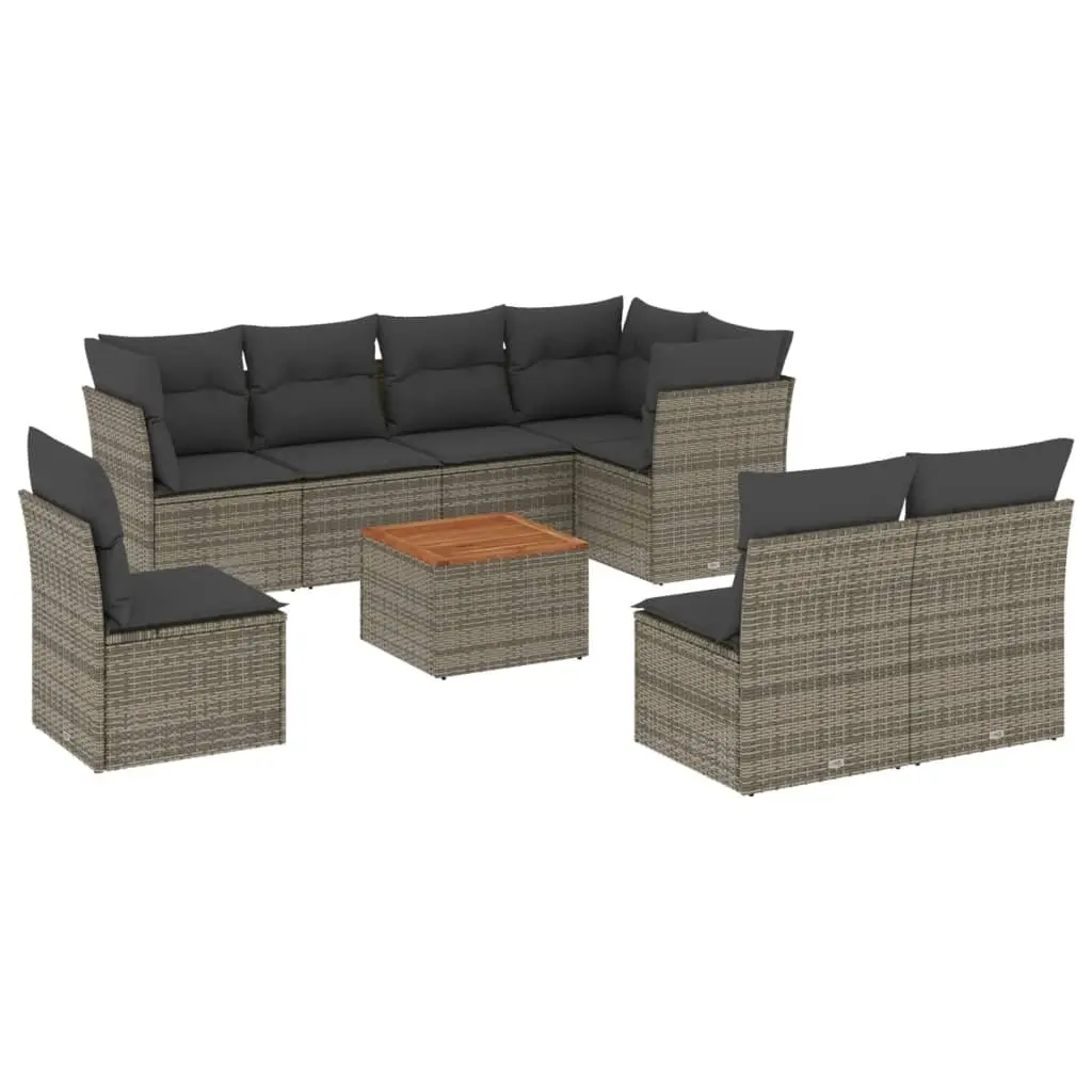 Garden Sofa Set 9 Piece Outdoor Furniture Patio Lounge Grey with Cushions