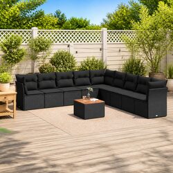 Garden Sofa Set 10 Piece Black Outdoor Furniture Patio Seating with Cushions