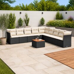 Garden Sofa Set 10 Piece Outdoor Furniture Patio Black Poly Rattan with Cushions