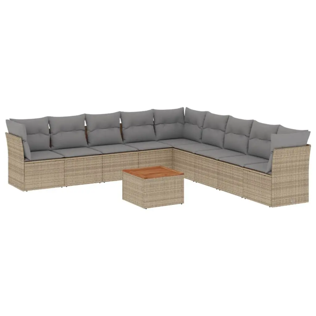 Garden Sofa Set 10 Piece Outdoor Furniture Beige Poly Rattan Patio with Cushions