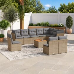 Garden Sofa Set 11 Piece Outdoor Furniture Patio Lounge Beige with Cushions