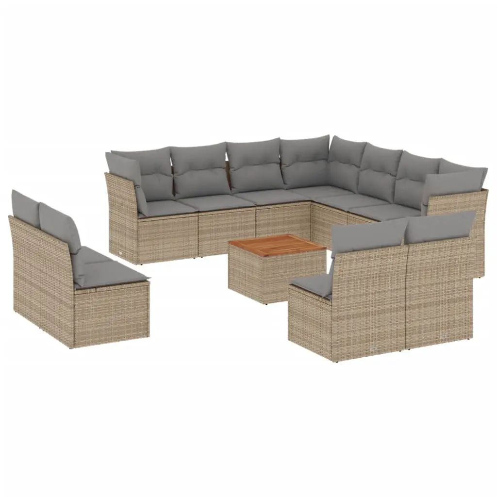 Outdoor Garden Sofa Set 12 Piece Beige Poly Rattan Patio Furniture with Cushions