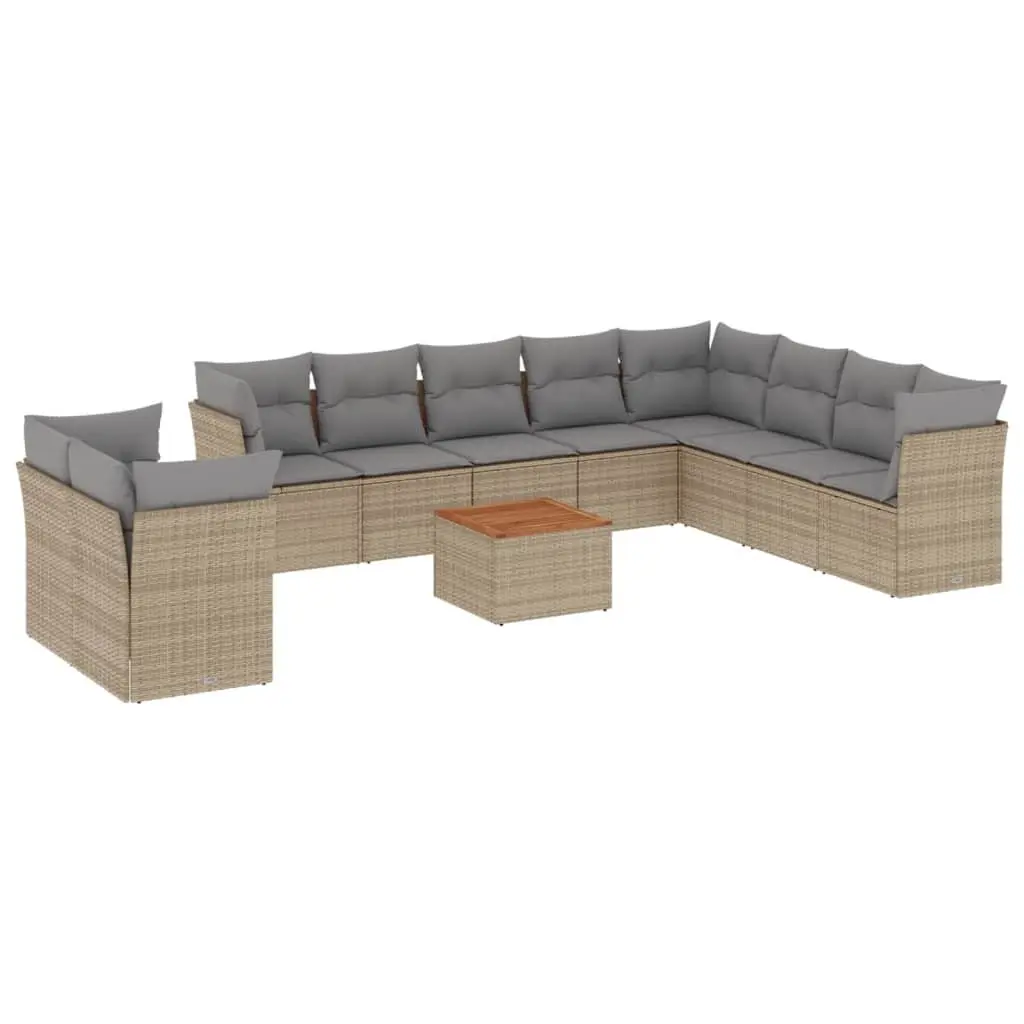 Garden Sofa Set 11 Piece Outdoor Furniture Beige Poly Rattan Patio Seating with