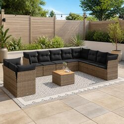 Garden Sofa Set 11 Piece Outdoor Furniture Grey Cushions Poly Rattan Modular