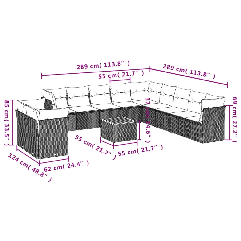Garden Sofa Set 12 Piece Outdoor Furniture Beige Modular Patio Seating with