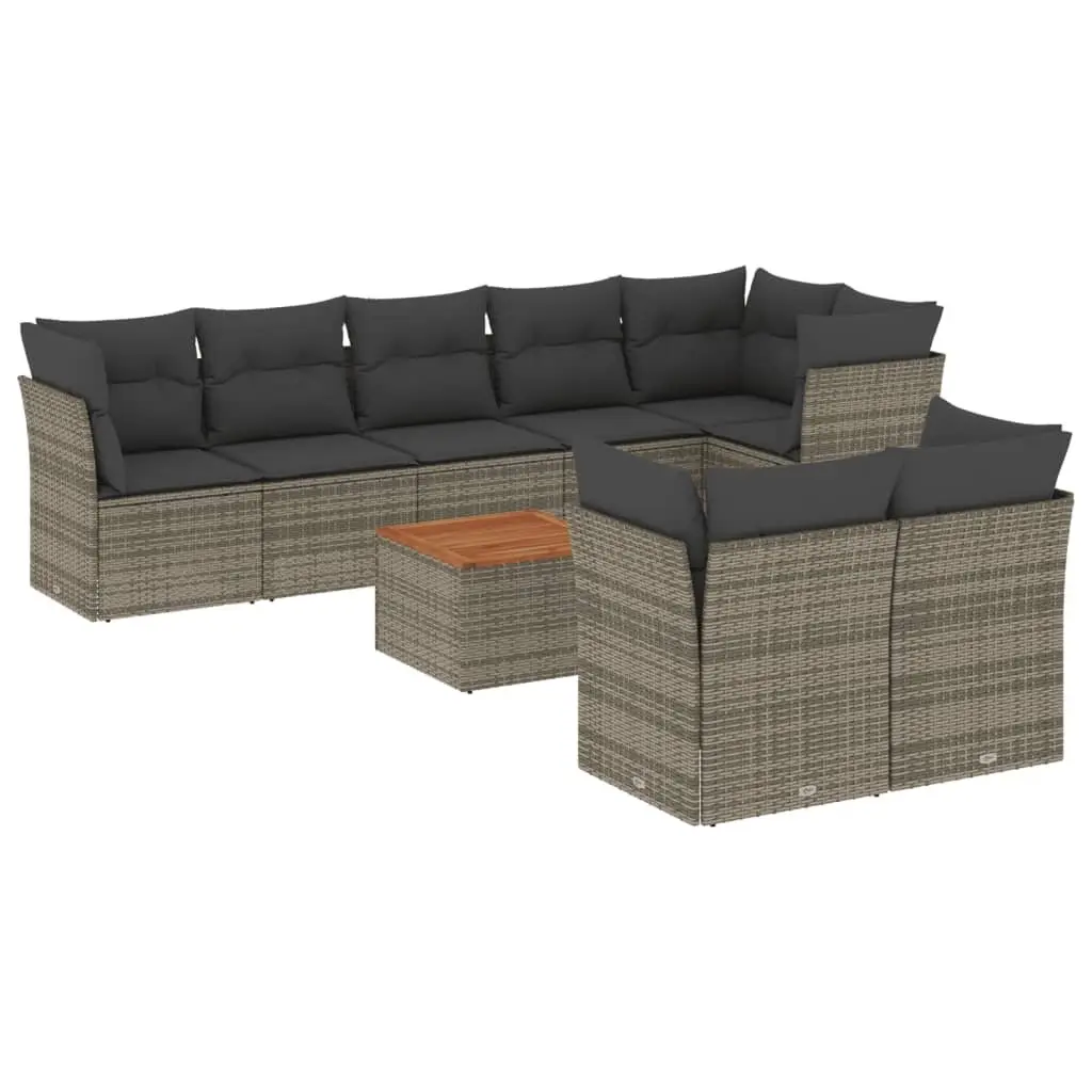 9 Piece Garden Sofa Set Grey Outdoor Furniture Patio Rattan Lounge with Cushions