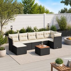 Garden Sofa Set 8 Piece Outdoor Furniture Patio Sectional Rattan Black Cushions