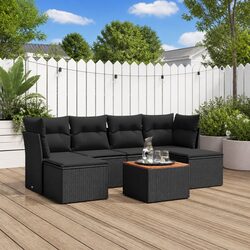 Garden Sofa Set 7 Piece Outdoor Furniture Black Poly Rattan with Cushions Patio