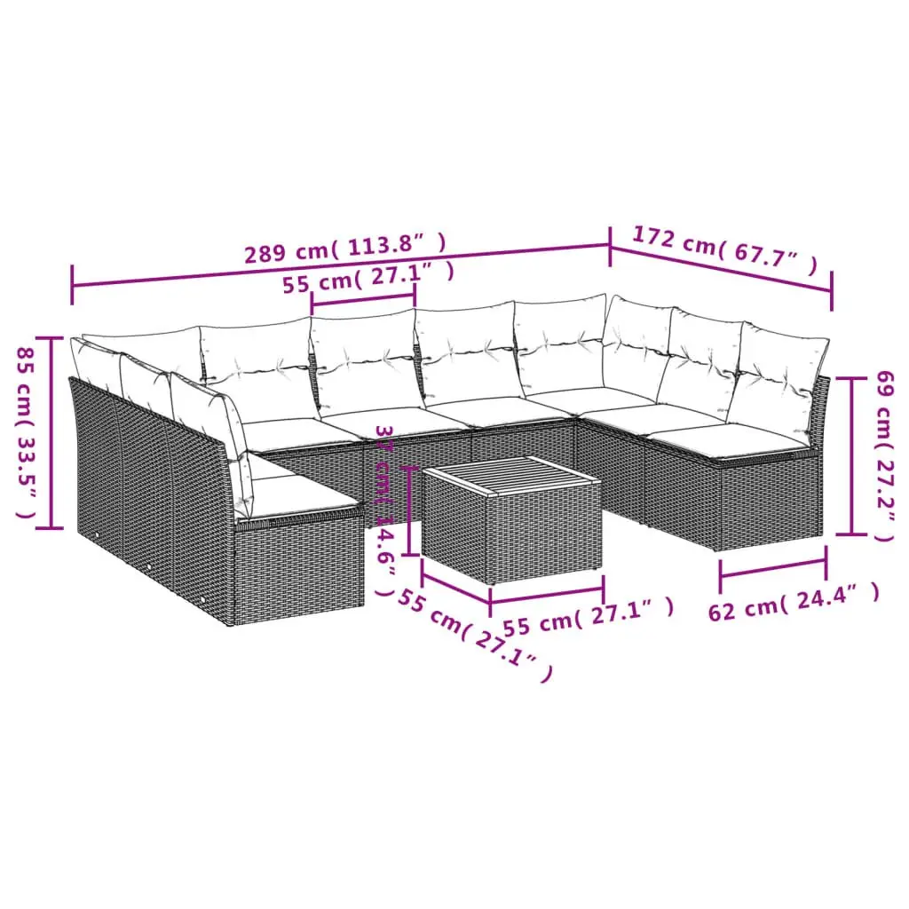 Outdoor Garden Sofa Set 10 Piece Modular Furniture Beige Poly Rattan with