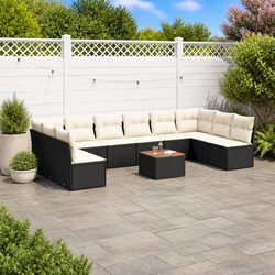 Garden Sofa Set 11 Piece Outdoor Furniture Patio Lounge Black Cushions Modular