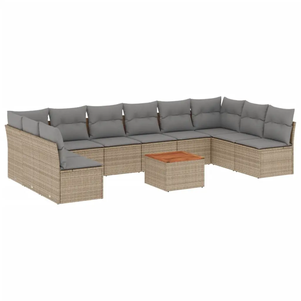 Garden Sofa Set 11 Piece Outdoor Furniture Patio Beige Poly Rattan with Cushions