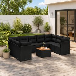 Garden Sofa Set 10 Piece Outdoor Furniture Patio Lounge Black Poly Rattan