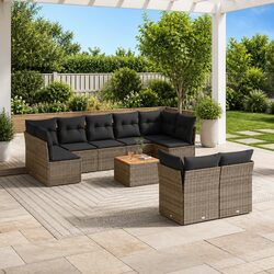 Garden Sofa Set 10 Piece Outdoor Furniture Grey Rattan Modular Patio Sectional